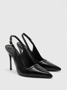 CUCCOO BIZCHIC Zapatos de tacón alto de punta fina con correa de tobillo y hebilla, de piel sintética agrietada, para el trabajo, ir y venir, citas, tacones altos delgados - F54 negro - Ver 1