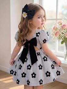 SHEIN Baby Girl Cute Geometric Knit Jacquard Sundress For Summer Holiday - Orange - View 1