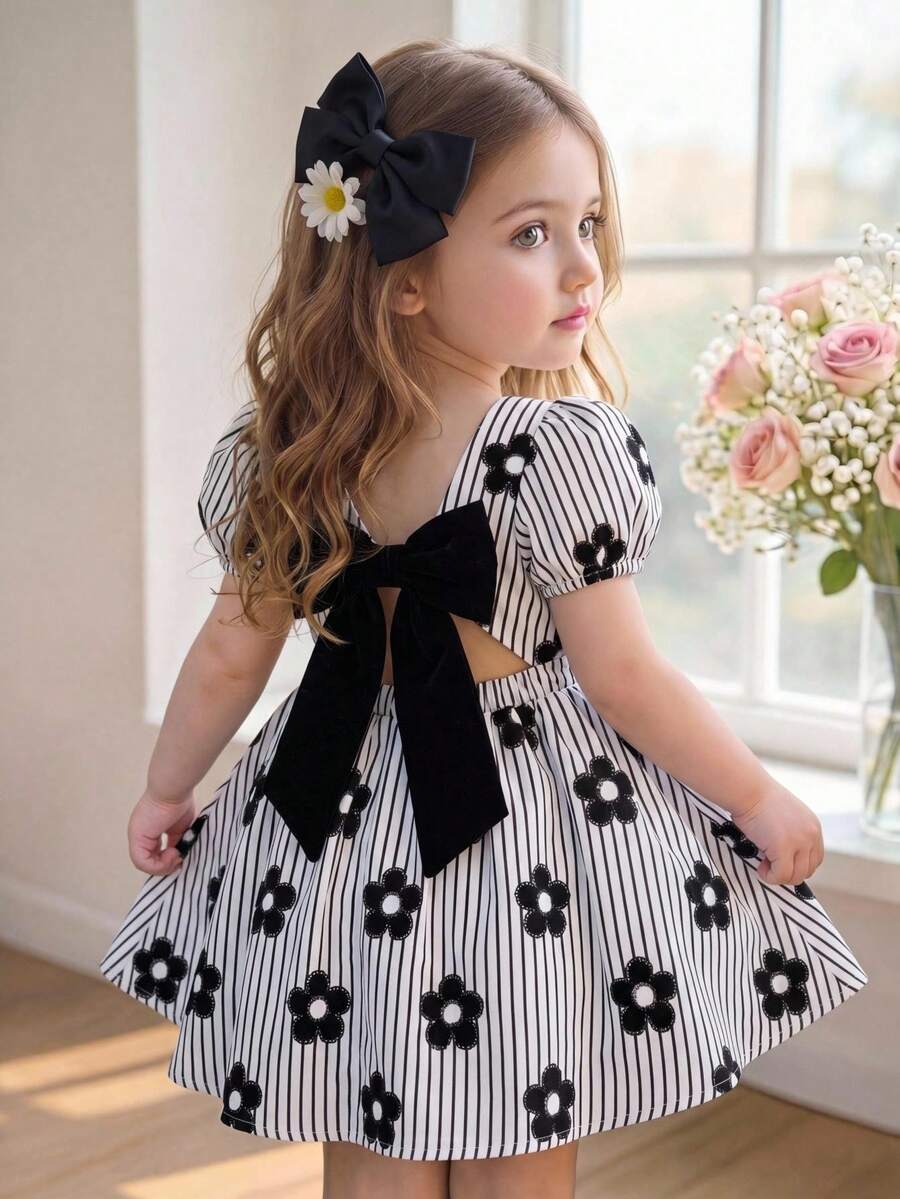 SHEIN Baby Girl Cute Geometric Knit Jacquard Sundress For Summer Holiday - Orange - View 1
