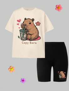 Spring And Summer Tween Girls Casual Fashion Creative Personalized High-End Refreshing Leopard Print Patchwork Graphic Letter Print Relaxed Back-To-School - Multicolor - View 2