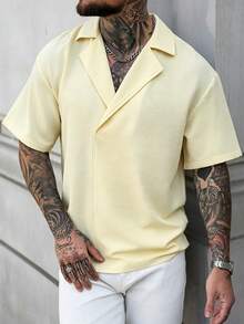 Manfinity CasualCool 男士纯色立领插肩袖休闲夏季百搭衬衫 - 淡黃色 - 查看 6
