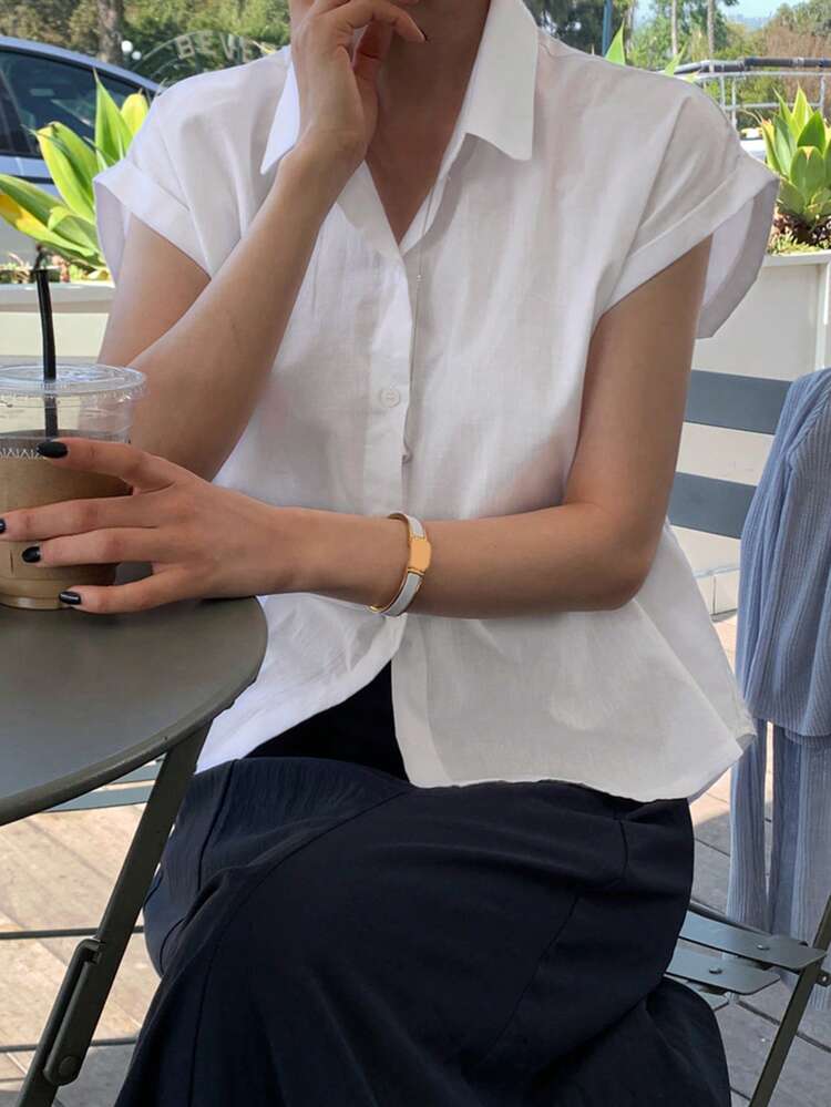 Women's Solid Color Casual Vacation Short Sleeve Shirt, Summer