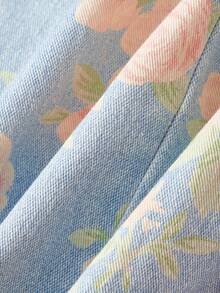 GlowEve CURVE Women's Floral Print Denim Cami Dress Party Light Blue Autumn Cottagecore Casual - Blue - View 4