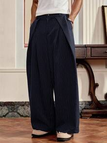SWAVVY Pantalones anchos y sueltos con rayas para hombre - Azul Marino - Ver 3