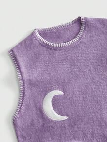 ROMWE MEN Street Life Suéter de punto casual y versátil con cuello redondo y estampado de sol y luna para uso diario de hombres - Morado - Ver 3