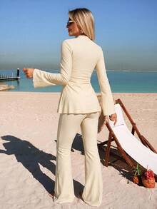 Swim Shayni 26SS 夏季海滩度假女士保守粉紫渐变长袖喇叭裤布基尼套装 - 彩色 - 查看 2