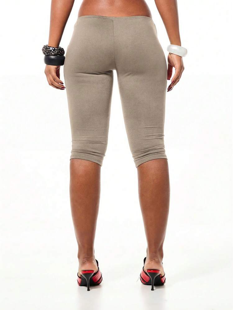 SUMWON WOMEN Women Capri Jersey Leggings With Side Eyelet Detail Casual Stretch Mid Rise Knee Length Bottoms