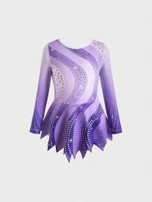 SHEIN 女童水钻拼接撞色长袖体操服 - 淡紫色 - 查看 6