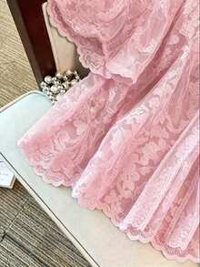 GlowEve CURVE Áo khoác cardigan nữ cỡ lớn cổ chữ V, thắt nơ phía trước, chất liệu xuyên thấu, cổ choàng, tay lửng, thêu, khoét lỗ. - Hồng - Xem 6