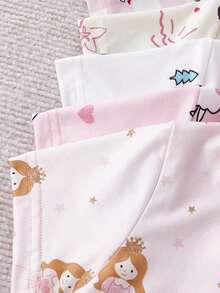2 Sets Random Baby Girls Cute Cartoon Print Pajama Set,White And Pink Summer Holiday Short Sleeve Cardigan Top&Shorts,Princess Sheep Bear Rabbit - Multicolor - View 3