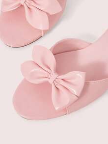 CUCCOO DOLLMOD French Fashion Elegant Commuter Comfortable Versatile Short Heel Round Toe Bow Kitten And Lady Open Toe Slippers Summer Shoes - Pink - View 5