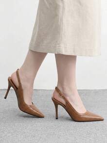 CUCCOO BIZCHIC Point-Toed Stilettos, Metal Buckles, Workplace Commuting Dating Slim Heels - F54 brown - View 3