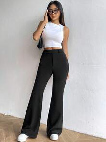 Flirla High Waist Flare Leg Pants Fall Cloth For Women - Black - View 4