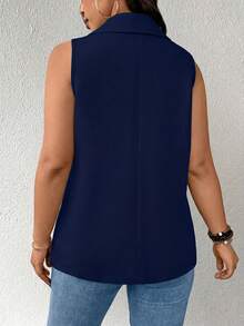 EMERY ROSE Plus Size Women Thin Casual Minimalist Sleeveless Blazer - Navy Blue - View 2