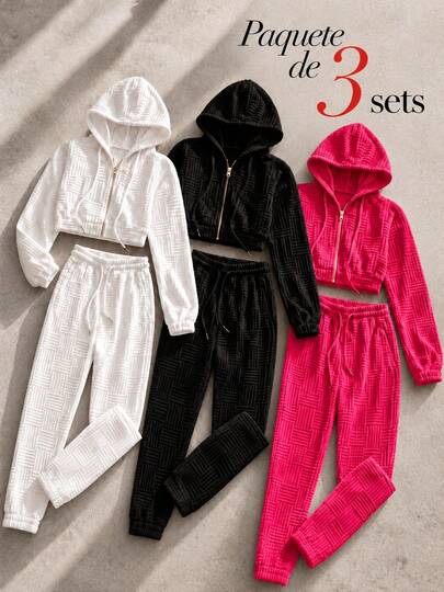 Conjunto Deportivo Paquete Set de 6 Piezas para Mujer Dama Casual Femenino Sudadera tipo Crop Top con Cierre y Capucha Hoodie Corta Jogger Pans Pants Cómodo Fresco Ligero Textura Suave Moderno Juvenil Y2K Aesthetic Diario Casa Día Noche Gym Gimnasio Calle Salidas Versátil Primavera Verano Atemporal Corto Entallado toda ocasión