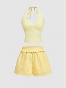 SHEIN MOD Quần short nữ màu trơn tối giản, kiểu dáng thường ngày. - Màu vàng - Xem 7
