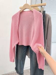Elenzga Fashionable & Versatile Casual Commute Design Sense Pink Long Sleeve Textured Knit Cardigan For Women, Autumn/Winter - Pink - View 2