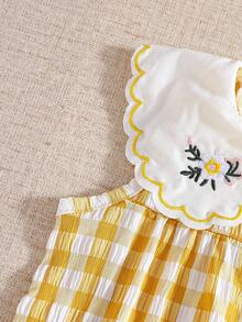 Souflis Souflis French Style New Embroidered Peter Pan Collar Plaid Casual Dress For Baby Girls - Yellow - View 5