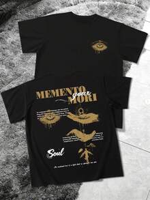 Manfinity LEGND Áo thun nam tay ngắn màu đen, in hình đồ họa "Con mắt toàn năng", phong cách American Dark, thời trang đường phố, áo thun "Thức tỉnh", thường ngày, mùa hè. - màu đen - Xem 2