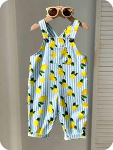 Baby Boy Casual Cute Versatile Striped Cartoon Lemon Pattern Bib Jumpsuit Baby Boy Overall Set - Multicolor - View 3