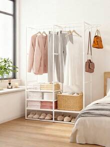 1pc Hanger & Storage Rack + Thickened Hook Set, Freestanding Space-Saving Structure, Quick Assembly Without Complex Tools, Black/White Stylish Design Matches Any Decor, Stores Clothes, Shoes & Accessories In One Step, Ideal For 92 Usage Scenarios, Recommended By 68 Home Tests, Strong Load Capacity & Sturdy Without Sway, Keeps Your Space Neat And Organized. - Multicolor - View 5