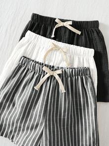 Cozy Pixies 3件套男童弹力腰短裤，带装饰丝带，百搭舒适 - 彩色 - 查看 3