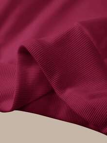 SHEIN BASICS 女士休闲纯色针织低腰阔腿运动裤 - 酒紅色 - 查看 10