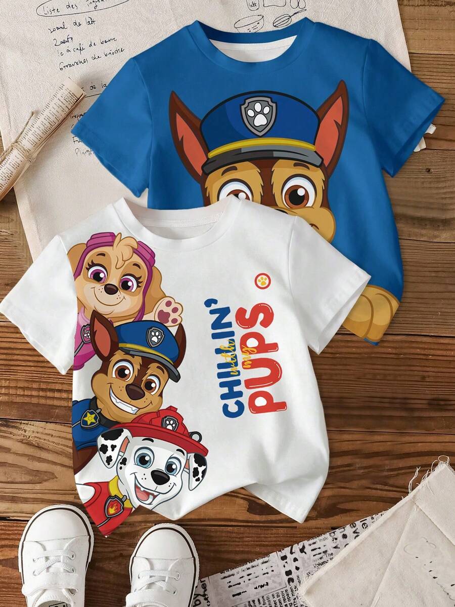 SHEIN | PAW Patrol Áo thun ngắn tay in hình hoạt hình dành cho bé trai, nhiều chiếc - Nhiều màu - Xem 1