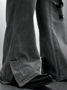 Zorclune Quần jeans ống loe bỏ túi đơn giản dành cho nam - Xám - Xem 3