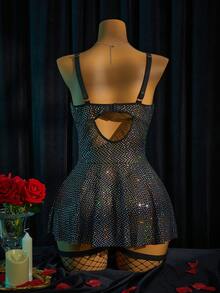 MidnightGlam Set de 3 vestidos de tirantes ajustados con parches de lentejuelas y encaje para tallas grandes - Negro - Ver 2