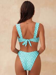 Bonvoyette Summer Bestselling Polka Dot Pattern Design Fashionable Beach Bikini Set For Girls - Mint Green - View 2