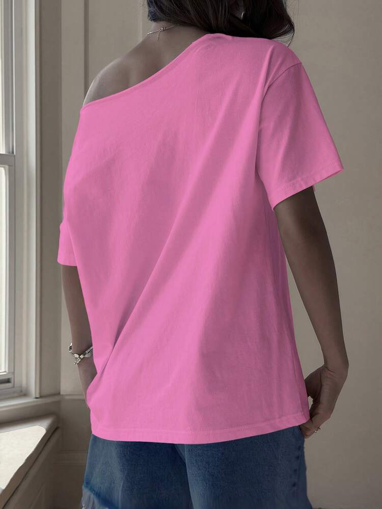 Loose Casual Beach Vacation Graphic Print White T-Shirt For Women, Spring & Summer