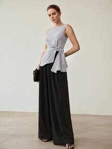 MOTF PREMIUM ELEGANT ASYMMETRIC HEM SLEEVELESS BLOUSE - Grey - View 7