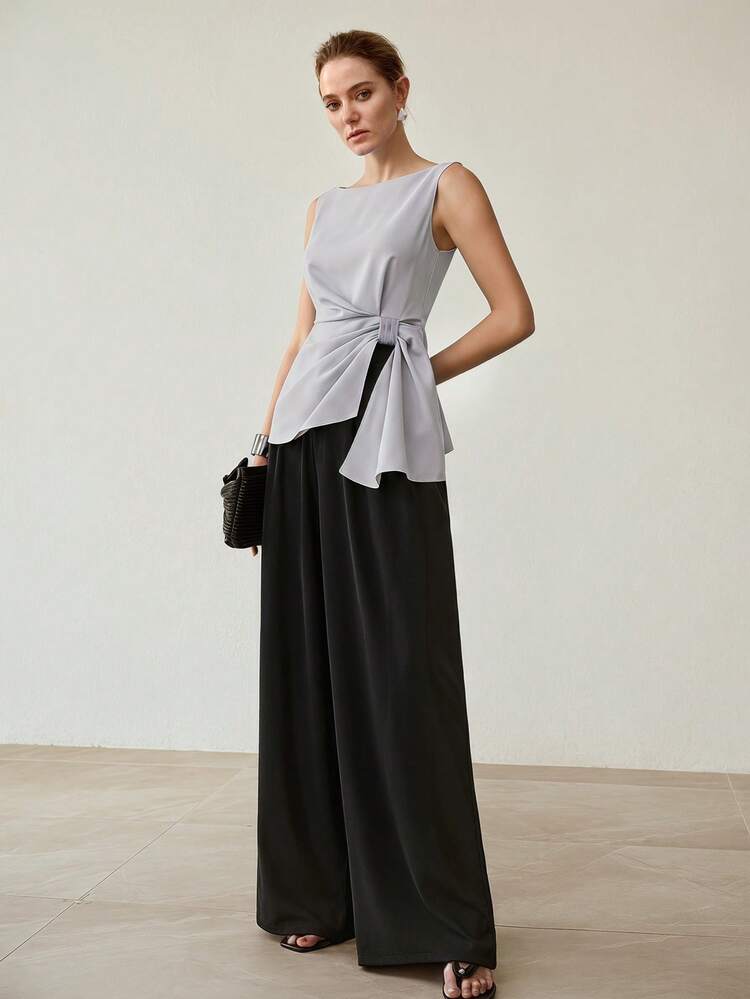 ELEGANT ASYMMETRIC HEM SLEEVELESS BLOUSE
