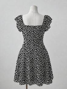 Sunspun Plaid Print Cap Sleeve Square Neck Dress, Summer - Multicolor - View 2