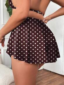 Swim Vcay Plus Size Polka Dot Print Asymmetric Hem Bikini Bottom - Brown - View 2