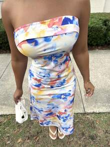 Alexandranx Vestido largo de verano con estampado floral, espalda descubierta y drapeado, estilo tubo, para vacaciones de primavera, vestidos de verano elegantes para fiestas de mujeres - Multicolor - Ver 4
