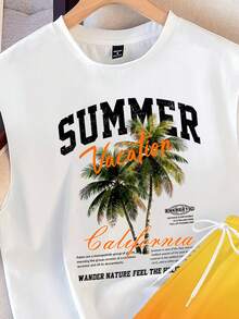 Solurane Bộ áo tank top nam dáng tiêu chuẩn, in họa tiết cây cọ, hoàng hôn, ombre, phong cách nghỉ dưỡng trên đảo, kiểu dáng thường ngày. - Nhiều màu - Xem 3