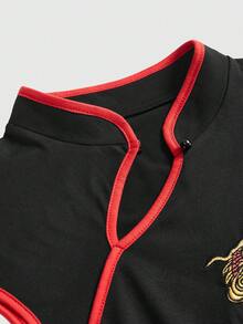 ROMWE Avant 女士新款中国风龙绣中国画刺绣图案改良旗袍迷你连衣裙 - 黑色 - 查看 3