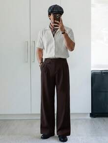Marvello Homme Men's Old Money Dark Brown Pants,Elegant Relaxed Fit Casual Vintage Retro Trousers For Autumn Office,Comfortable Coffee Color Commute Everyday Wear - Coffee Brown - View 3