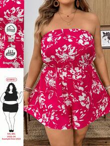 SHEIN CURVE+ 春夏女款印花抹胸连体裤 - 彩色 - 查看 3