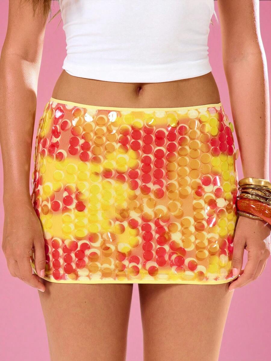 MUSERA Minifalda ajustada con cremallera oculta y adornos de lentejuelas multicolor, linda y sexy para verano, primavera, vacaciones, fiestas, salidas, Euphoria, Y2K, festivales - Multicolor - Ver 1
