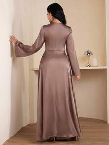 Veilorie Đầm nữ màu trơn cổ tròn tay loe xếp ly thanh lịch - Bụi hồng - Xem 2