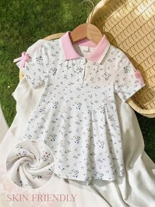 SHEIN 女婴白色休闲连衣裙，罗纹领口和袖口，适合日常休闲穿着、外出、运动、聚会等场合。 - 粉色 - 查看 8