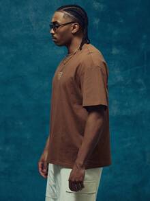 Musero Crew Neck Oversized Short Sleeve Dropped Shoulder Front Centre Chest Graphic Print Tshirt Spring Summer Essentials Holiday - Brown - View 4