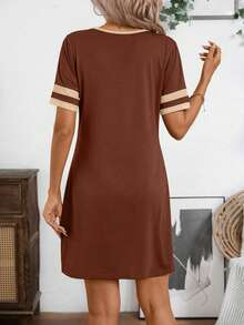 SHEIN LUNE 夏季短款休闲撞色迷你连衣裙 - 彩色 - 查看 2