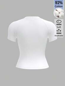 SHEIN BASICS Women's Simple Solid Color Square Neck Tight Fitting Short Sleeve Top Tops For Women White Tops - White - View 7