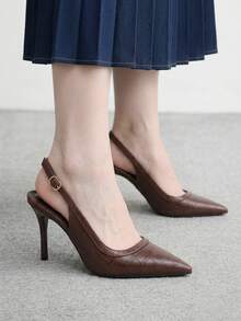 CUCCOO BIZCHIC Point-Toed Stilettos, Metal Buckles, Workplace Commuting Dating Slim Heels - F54 coffee color - View 5