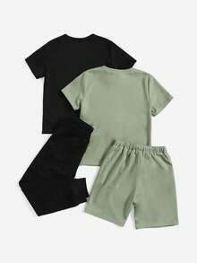SHEIN 4pcs/Pack Tween Boy Letter Graphic 2 Top & 1 Shorts & 1 Sweatpants - Multicolor - View 3