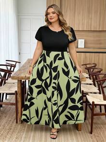 SHEIN CURVE+ Kích cỡ US22 (dành cho người có thân hình đầy đặn) Lễ hội âm nhạc, Kỳ nghỉ bên bờ biển, Phong cách Bohemia Đầm chữ A co giãn ôm sát in hoa mùa hè Kỳ nghỉ Boho - Nhiều màu - Xem 4